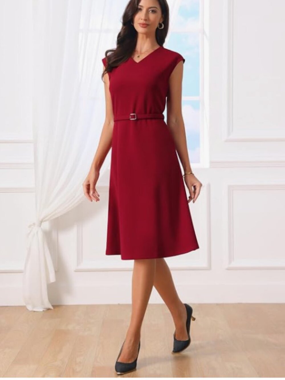 Hobemty Women's Sleeveless Belted A Line Dress XXL
